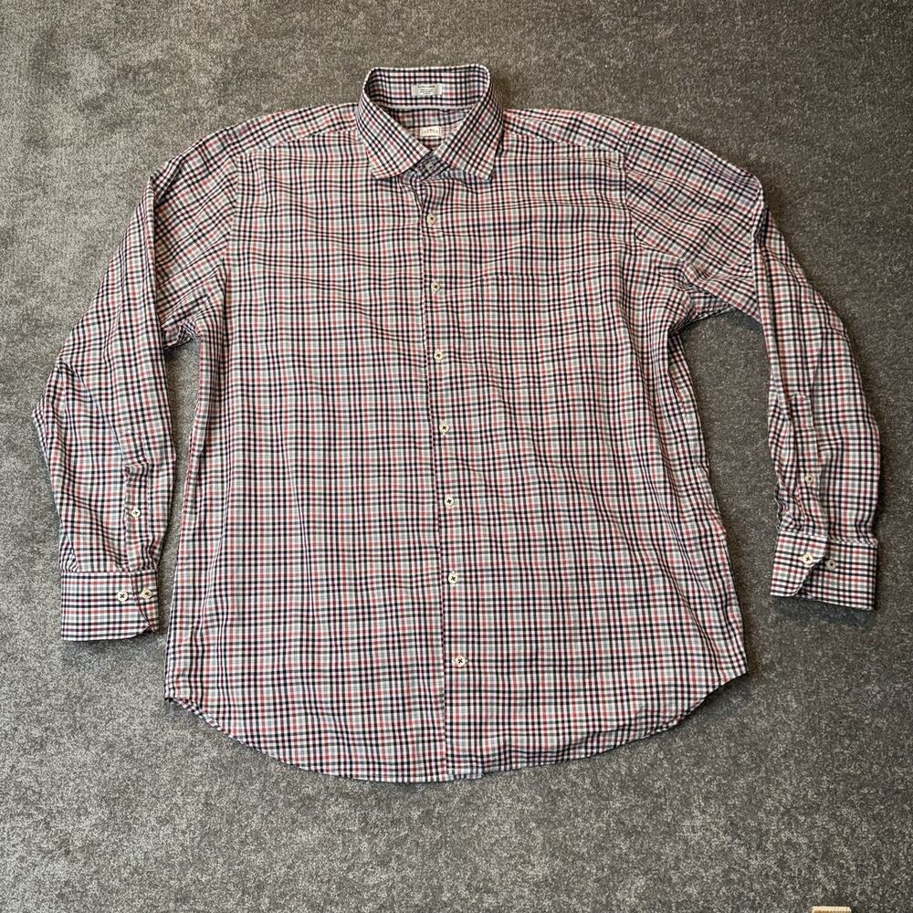 Peter Millar Men’s XL Button Down Shirt Red Gray Check Cotton Casual Preppy